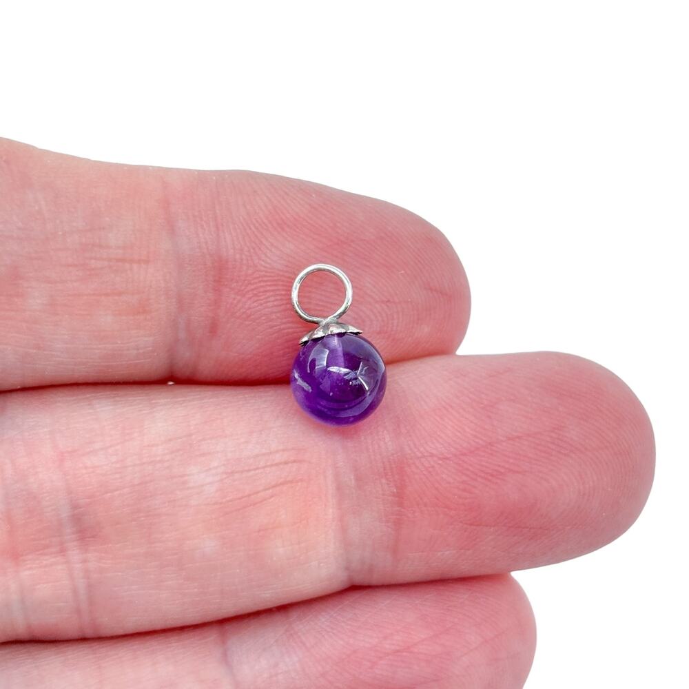 Vintage Sterling Silver 925 Amethyst Bead Charm Pendant